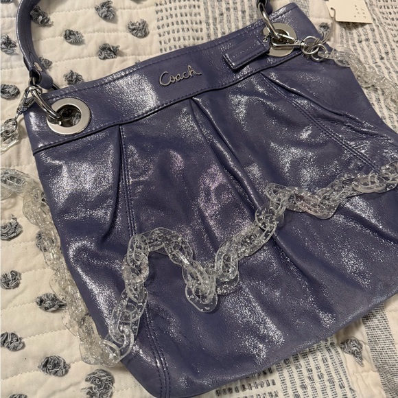Coach Handbags - Coach Shimmery Purple Shoulder Bag with Clear Chain Detail